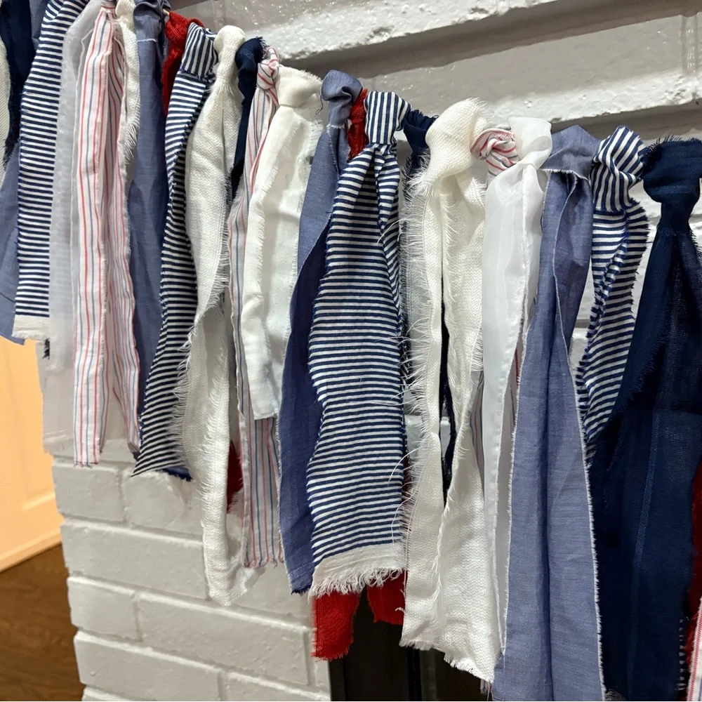 Patriotic Red, White & Blue Fabric Garland Streamer - Home Holiday Event Decor